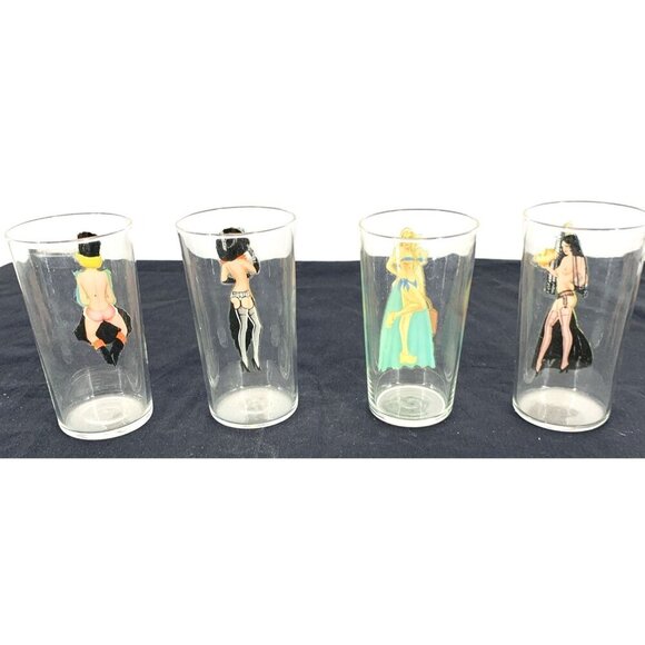 Peek-A-Boo Painted Pin Up Nude Lady Glasses Lot of 4 Women of the World Vtg - Picture 2 of 10